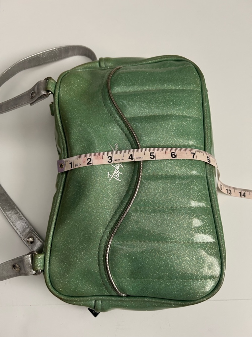 Trophy Queen Green Shoulder Bag with Silver Handles - Picture 8 of 12